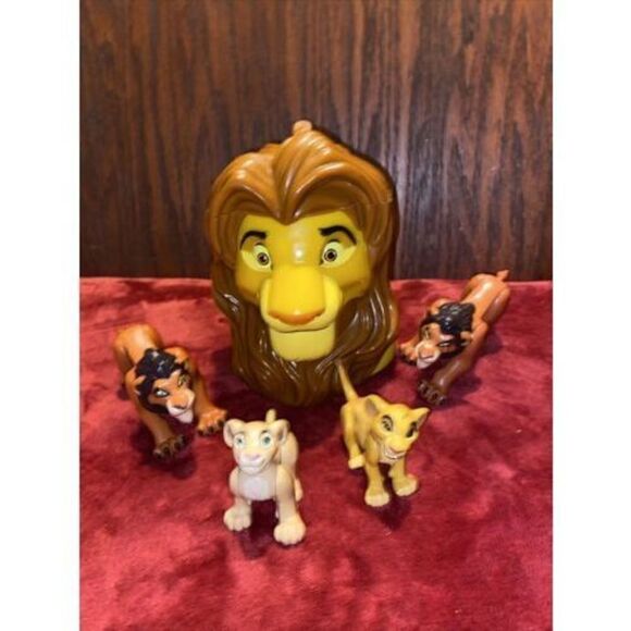 Vintage Lion King Lot 4 pcs Toy Figures PVC Cake Topper Disney & Lion Head Cup - Picture 1 of 5